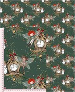 Сатин ФЕИ И ЧАСИКИ. Зеленый фон 3225